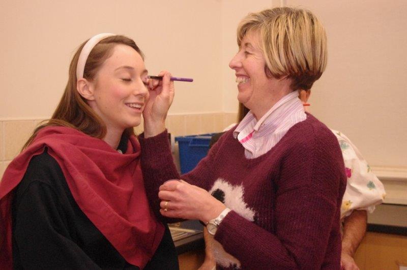 Applying stage makeup for Appleton Wiske Pantomime
